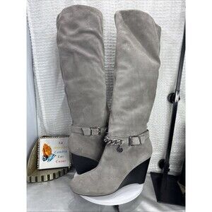 (F2) BCB GENERATION Merryl Tall Suede Wedge Leather Boot SZ 8.5 Women’s